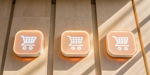 Shopping cart icons on a textured background.
