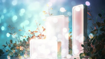 Starting three glowing rectangular panels pulsing on tabletop, demonstrating prototypes under bokeh - Powered by Adobe