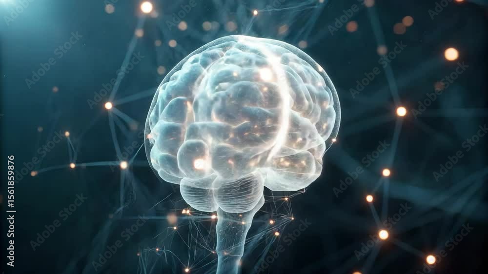 Poster futuristic digital brain with glowing neural connections and neural network, artificial intelligence