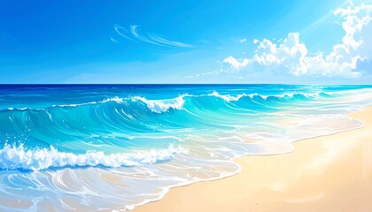 夏空と波がきらめく透明な海の風景