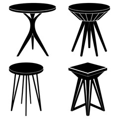 Four different styles of black silhouette tables with varying shapes and leg designs shown together