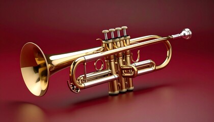 Fototapeta premium trumpet isolated on maroon background 
