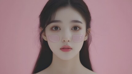 Beautiful Woman with Pink Hydrogel Eye Patches Skincare Routine