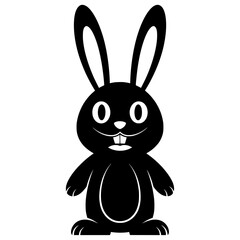 Obraz premium A silhouette illustration of a cute cartoon rabbit standing upright, with characteristic prominent front teeth. 