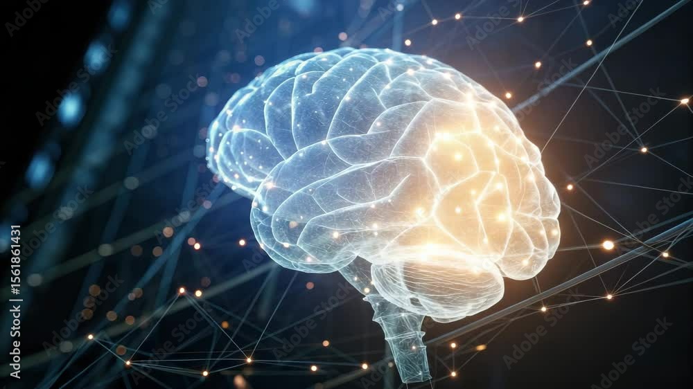 Poster glowing digital brain with neural network connections, symbolizing artificial intelligence, technolo