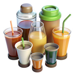 Stack of To-Go Coffee Cups Isolated on Transparent Background
