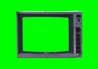 The old TV on the isolated. Old green screen TV for adding new images to the screen.