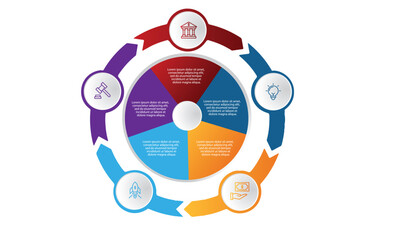 Collection of vector circle chart infographic templates for presentations, advertising, layouts, annual reports. 5 options, steps, parts	
