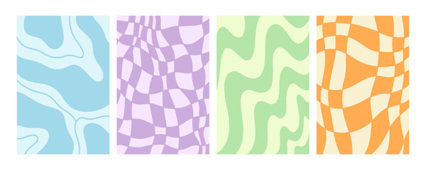 Distorted wavy retro patterns background set