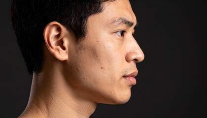 Obraz premium Profile of a Young Man Against a Dark Background in Studio Lighting