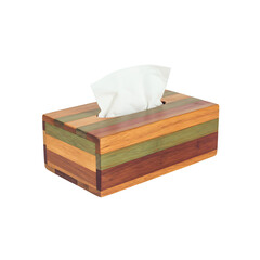 Colorful tissue box with white facial tissues, isolated on transparent or white background&mdash;ideal for hygiene ads, medical use, office decor, packaging mockups, and home essentials.