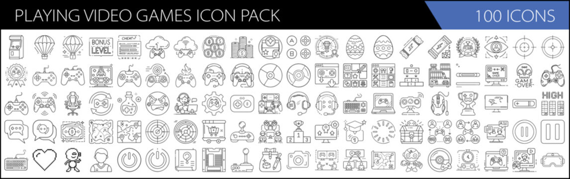 one hundred Gaming Line Icons for Streamers & Game Developers