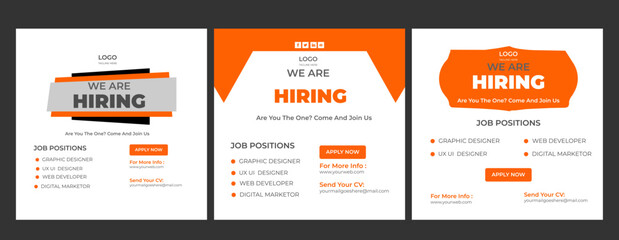 Professional vector template for we are hiring job vacancy announcement social media post design recruitment banner and employment promotion layout  Vector we are hiring job vacancy social media post 