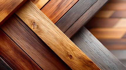 Textured wooden planks arranged in a diagonal pattern showcasing various shades and grains, creating a visually appealing background for design projects. Selective focus