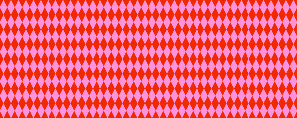 Circus seamless harlequin pattern with red and pink diamond rhombus shapes. Bold fun vector texture for costumes, party decor, or retro designs. Drag to swatches panel to use © ✦ Bizarre Factory ✦