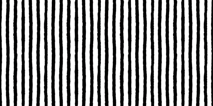 Horizontal seamless pattern with hand drawn chalk textured vertical lines. Contrast background with sketchy scribble stripes in black and white colors. Abstract vector seamless wallpaper