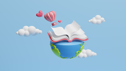 International literacy day of open book for education background or learning event concept. Read a book day, back to school. Post design for social media. International Education day. 3d rendering