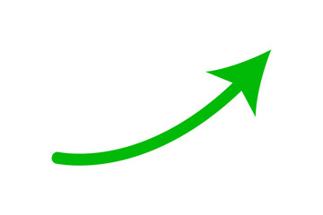 A single green arrow curving upwards indicating growth and progress isolated on transparent background