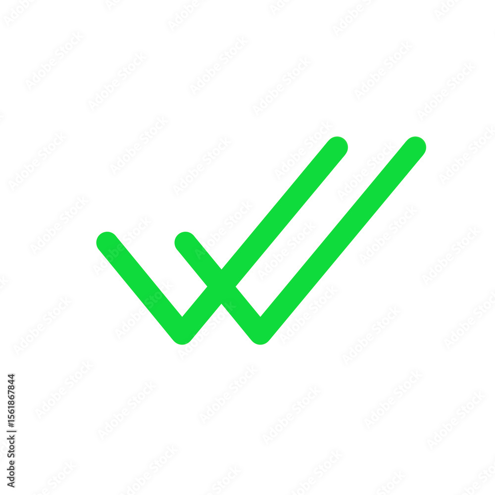 Poster green check mark icon design as indicator for receiving and seeing a message on chat apps. seen icon
