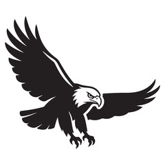 Eagle in flight vector illustration on white background with wings spread silhouette design