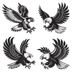 Eagle tattoo design with wings flying bird silhouette vector illustration