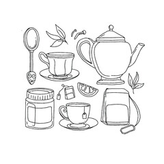 Hand drawn tea set