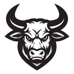 Black and white vector illustration of cow and bull head in cartoon farm style