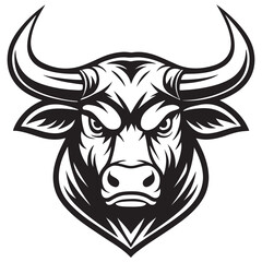 Black and white vector illustration of a cow and bull head in farm Angry animal style