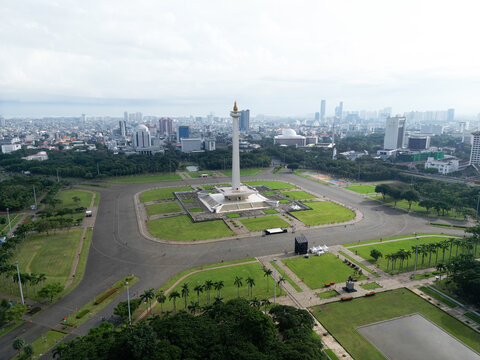 Jakarta city with a large monument Monas in the center