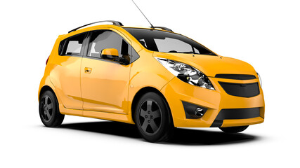 Yellow Compact Hatchback Car - Modern City Vehicle Isolated on Transparent Background