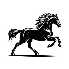 The running horse logo vector black and white. Simple hand draw illustration template
