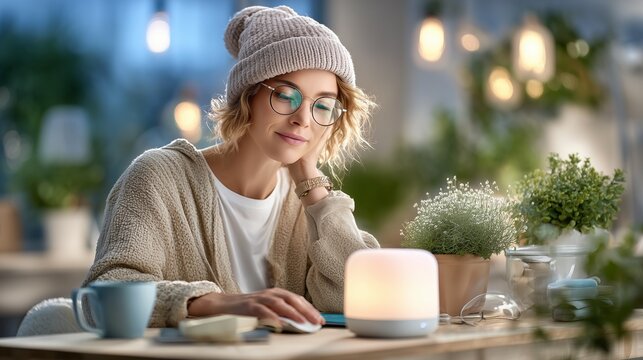 Cozy evening routine indoor setting lifestyle imagery warm atmosphere intimate viewpoint relaxation concept