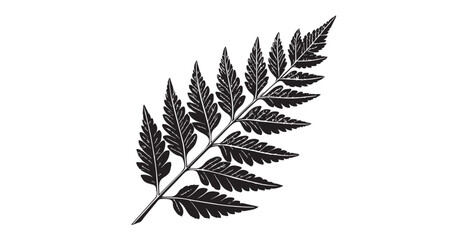 Detailed black fern leaf silhouette with intricate vein patterns on white background © arif