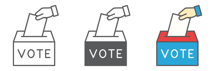Hand voting ballot box icon collection, election and vote, vote box sign vector set graphics, editable stroke linear icon, eps 10