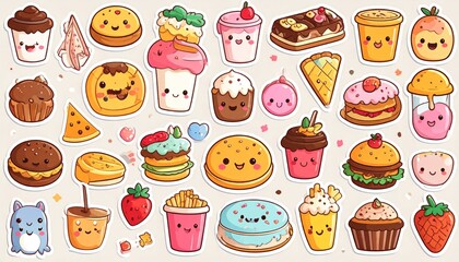 Cheerful array of animated dessert stickers, a whimsical bakery concept for digital creations