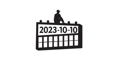 Man sitting on top of a calendar marking the date october tenth 2023 silhouette
