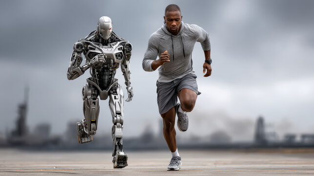 Man escapes ai robot chase in urban setting highlights human vs machine dynamics