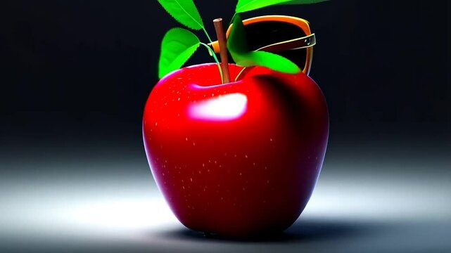 Apple with sunglasses still life