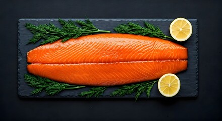 Smoked Norwegian Salmon Lox with Dill and Lemon top view
