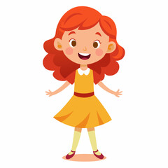 happy redhead girl, red hair girl, ginger girl, smiling girl, cheerful child, joyful girl, girl in dress, cute girl, full body girl, full-length girl, standing girl, cartoon girl, child character, red