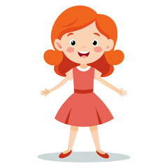happy redhead girl, red hair girl, ginger girl, smiling girl, cheerful child, joyful girl, girl in dress, cute girl, full body girl, full-length girl, standing girl, cartoon girl, child character, red