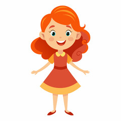 happy redhead girl, red hair girl, ginger girl, smiling girl, cheerful child, joyful girl, girl in dress, cute girl, full body girl, full-length girl, standing girl, cartoon girl, child character, red