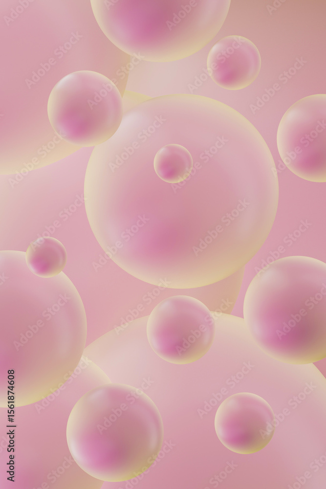 Poster Minimalist bubble background swirl in light pink with smooth texture and blurred effect for artistic background scene. 3D rendering. Futuristic abstract pattern.