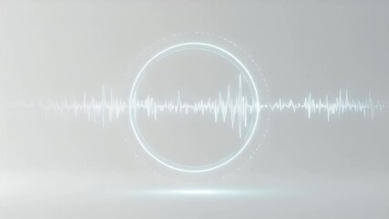 Sound Wave Visualization Inside a Glowing Circle on Light Gray Background Digital Signal Processing and Audio Frequency Illustration - Powered by Adobe