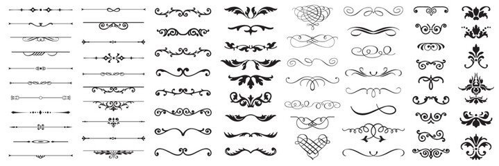 Set or collection of vector filigree flourishes for design. Decorative elements collection.