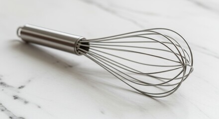 Stainless Steel Whisk on Marble Surface