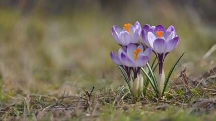 Stunning Purple Crocus Flowers in Spring Meadow