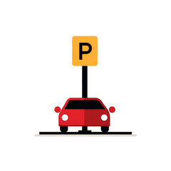 Fototapeta premium Red Car Parked in Designated Parking Spot, Simple Icon