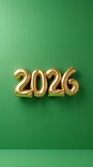 2026 Golden Balloon  on green Background