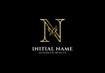 Initial N Letter Logo Design with Butterfly or Leaf Element